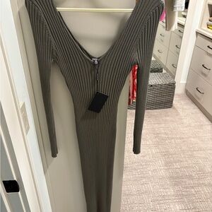 Elegant  Hera Collection Olive Ribbed Knit Dress